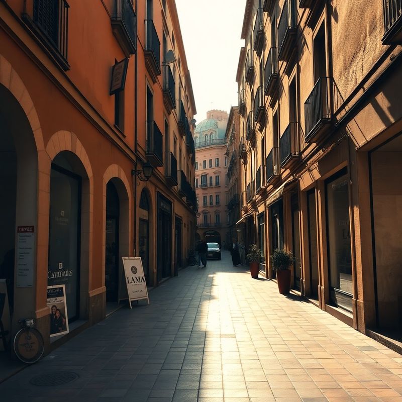 Traditional Granada commercial street with boutique shopfronts in warm afternoon light